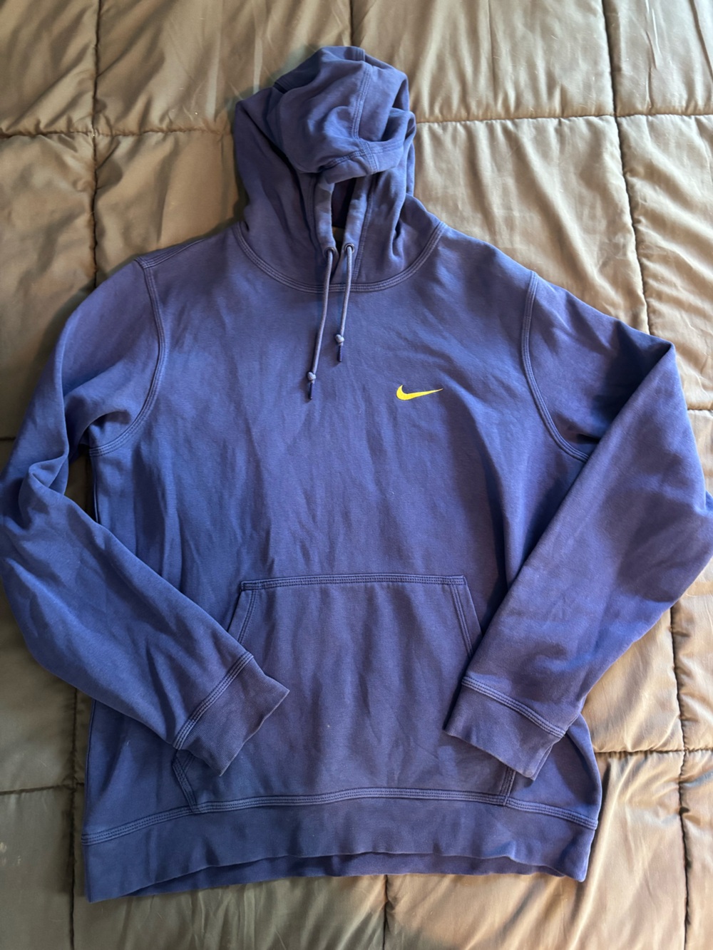 Nike Men's Purple Zip-Up Style Hoodie with Yellow Swoosh
